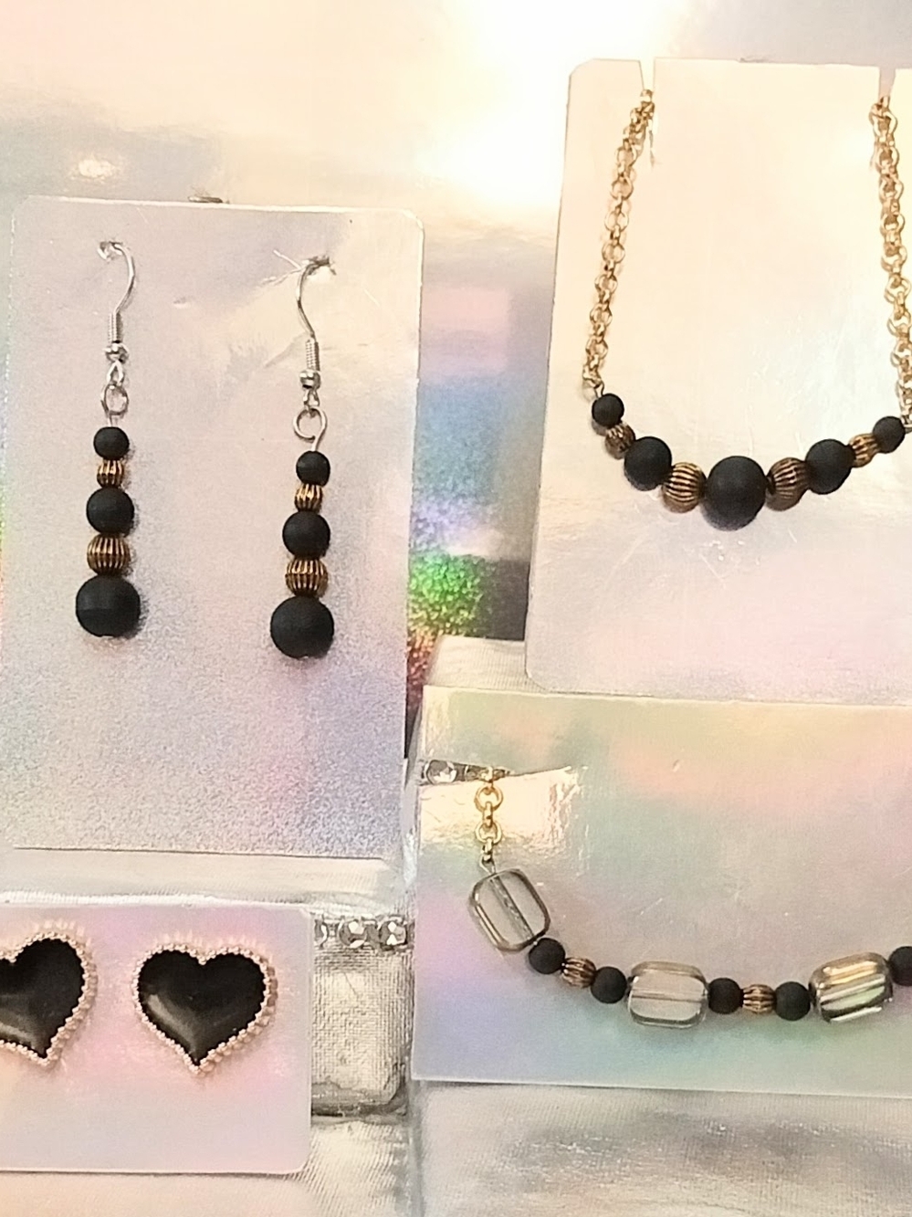 Matte Black and Gold Bead Necklace & Earring Set - Women's Jewelry